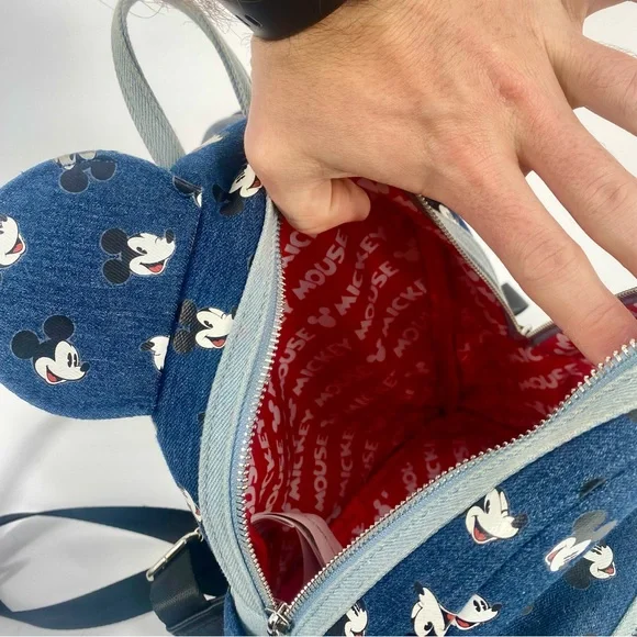 Disney Loungefly Mickey Mouse Denim Mini Backpack with Ears